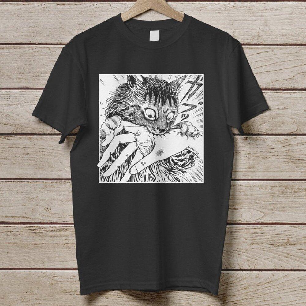 Cat Bite Shirt, Japanese Horror Anime Shirt, Creepy Cat Shirt